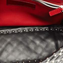 Pre Owned Valentino Black/White Leather Large Rockstud Spike Top Handle Bag