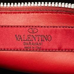 Pre Owned Valentino Black/White Leather Large Rockstud Spike Top Handle Bag