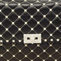 Pre Owned Valentino Black/White Leather Large Rockstud Spike Top Handle Bag