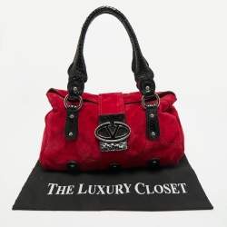 Pre Owned Valentino Red/Black Suede and Snakeskin VRing Crystals Shoulder Bag