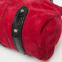 Pre Owned Valentino Red/Black Suede and Snakeskin VRing Crystals Shoulder Bag