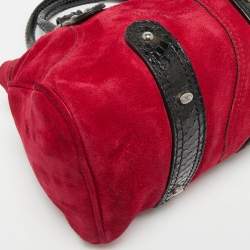 Pre Owned Valentino Red/Black Suede and Snakeskin VRing Crystals Shoulder Bag