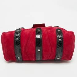 Pre Owned Valentino Red/Black Suede and Snakeskin VRing Crystals Shoulder Bag