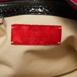 Pre Owned Valentino Red/Black Suede and Snakeskin VRing Crystals Shoulder Bag