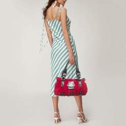 Pre Owned Valentino Red/Black Suede and Snakeskin VRing Crystals Shoulder Bag