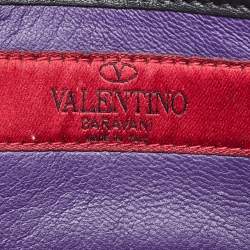 Pre Owned Valentino Dark Purple/Black Leather Rockstud Flap Shoulder Bag