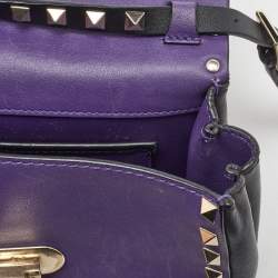 Pre Owned Valentino Dark Purple/Black Leather Rockstud Flap Shoulder Bag