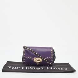 Pre Owned Valentino Dark Purple/Black Leather Rockstud Flap Shoulder Bag