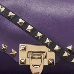 Pre Owned Valentino Dark Purple/Black Leather Rockstud Flap Shoulder Bag