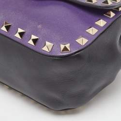 Pre Owned Valentino Dark Purple/Black Leather Rockstud Flap Shoulder Bag