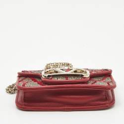 Pre Owned Valentino Red Beads and Sequins Micro Loco Chain Bag