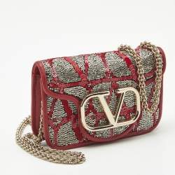 Pre Owned Valentino Red Beads and Sequins Micro Loco Chain Bag