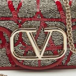 Pre Owned Valentino Red Beads and Sequins Micro Loco Chain Bag
