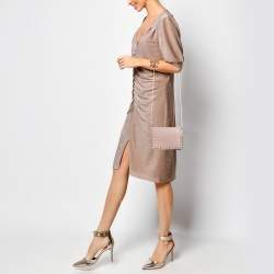 Pre Owned Valentino Beige Leather Rockstud Flap Wallet On Chain