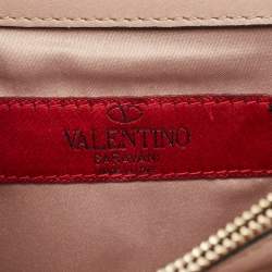 Pre Owned Valentino Beige Leather Rockstud Flap Wallet On Chain