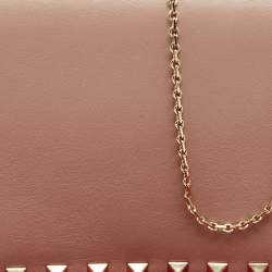 Pre Owned Valentino Beige Leather Rockstud Flap Wallet On Chain