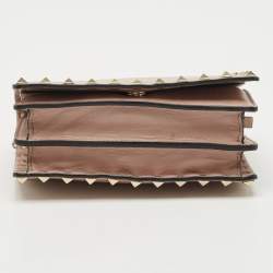 Pre Owned Valentino Beige Leather Rockstud Flap Wallet On Chain