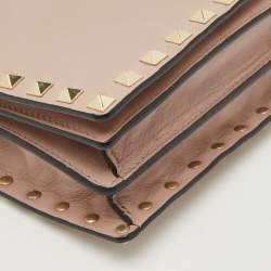 Pre Owned Valentino Beige Leather Rockstud Flap Wallet On Chain