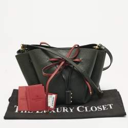 Pre Owned Valentino Dark Green/Red Leather Medium VLogo Bucket Bag