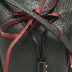 Pre Owned Valentino Dark Green/Red Leather Medium VLogo Bucket Bag