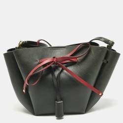 Pre Owned Valentino Dark Green/Red Leather Medium VLogo Bucket Bag
