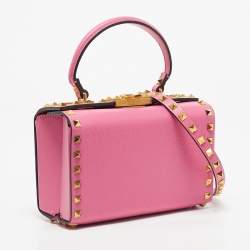 Pre Owned Valentino x Alcove Pink Leather Rockstud Box Top Handle Bag