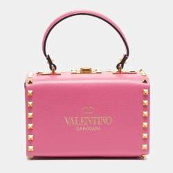 Pre Owned Valentino x Alcove Pink Leather Rockstud Box Top Handle Bag