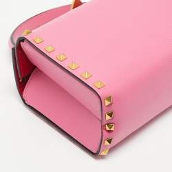 Pre Owned Valentino x Alcove Pink Leather Rockstud Box Top Handle Bag