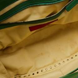 Pre Owned Valentino Green Soft Leather Rockstud Flap Top Handle Bag