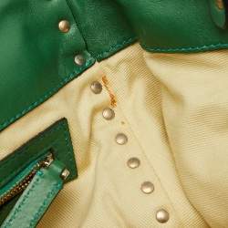 Pre Owned Valentino Green Soft Leather Rockstud Flap Top Handle Bag