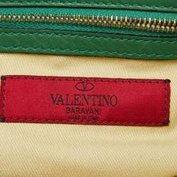 Pre Owned Valentino Green Soft Leather Rockstud Flap Top Handle Bag
