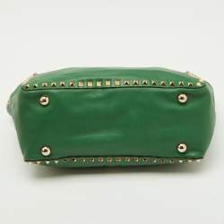 Pre Owned Valentino Green Soft Leather Rockstud Flap Top Handle Bag