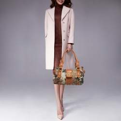 Pre Owned Valentino Multicolor Printed Canvas and Whipstitch Leather VLogo Crystals Satchel