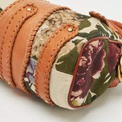 Pre Owned Valentino Multicolor Printed Canvas and Whipstitch Leather VLogo Crystals Satchel