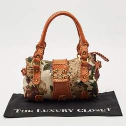 Pre Owned Valentino Multicolor Printed Canvas and Whipstitch Leather VLogo Crystals Satchel