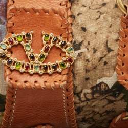 Pre Owned Valentino Multicolor Printed Canvas and Whipstitch Leather VLogo Crystals Satchel