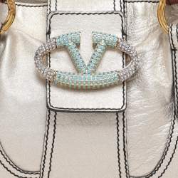 Pre Owned Valentino Gold Leather Crystal Catch Tote