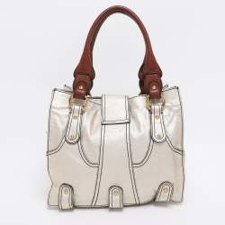 Pre Owned Valentino Gold Leather Crystal Catch Tote