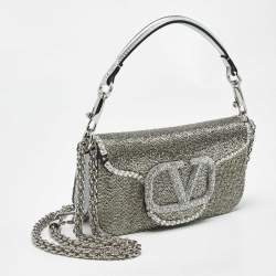 Pre Owned Valentino Silver Beaded and Crystal Small Loco Shoulder Bag