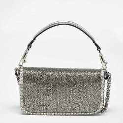 Pre Owned Valentino Silver Beaded and Crystal Small Loco Shoulder Bag