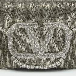 Pre Owned Valentino Silver Beaded and Crystal Small Loco Shoulder Bag