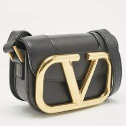 Pre Owned Valentino Black Leather Small Supervee Crossbody Bag