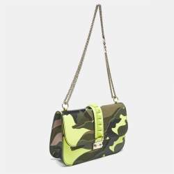 Pre Owned Valentino Multicolor Leather and Canvas  Camouflage Medium Rockstud Glam Lock Flap Bag