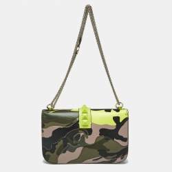 Pre Owned Valentino Multicolor Leather and Canvas  Camouflage Medium Rockstud Glam Lock Flap Bag