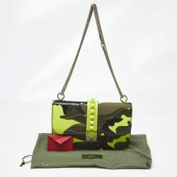 Pre Owned Valentino Multicolor Leather and Canvas  Camouflage Medium Rockstud Glam Lock Flap Bag
