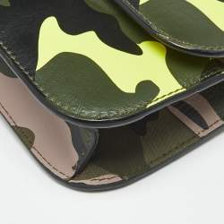 Pre Owned Valentino Multicolor Leather and Canvas  Camouflage Medium Rockstud Glam Lock Flap Bag