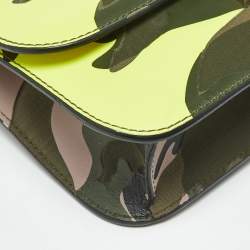 Pre Owned Valentino Multicolor Leather and Canvas  Camouflage Medium Rockstud Glam Lock Flap Bag