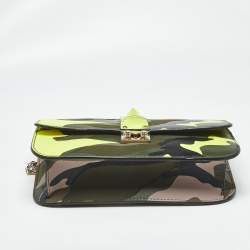 Pre Owned Valentino Multicolor Leather and Canvas  Camouflage Medium Rockstud Glam Lock Flap Bag