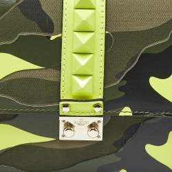 Pre Owned Valentino Multicolor Leather and Canvas  Camouflage Medium Rockstud Glam Lock Flap Bag