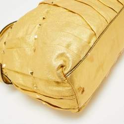 Pre Owned Valentino Metallic Gold Leather Maison Pintucked Rockstud Shopper Tote